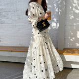Yipinpay Polka Dot Long Sleeve Maxi Dress A-line Spring 2023 Summer Off White Robe Vintage Korean Women Elegant Vestido De Mujer