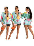 Yipinpay Shorts Sets Fashion Temperament New Beach Y2K Long Sleeve Shirt Female High Waist Slim Shorts Suit 2023 Summer Autumn