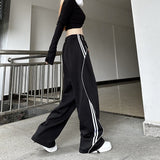 yipinpay Women's Casual Pants American Retro Loose Fitting High Street Black White Contrasting Design Straight Tube Wide Leg Sports Pants