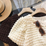 Yipinpay Summer Puff T Shirt for Women Short Sleeve 3D Plaid Shirts for Women Y2k Tops Graphic Tee Mujer Camisetas Casual Wild