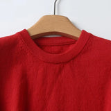 Yipinpay New 2024 Red Knit T Shirt Women O Neck Short Sleeve Spring Summer Tees Crop Top