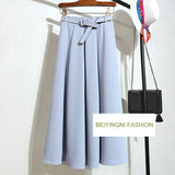 Yipinpay Women Vintage Suit Skirt With Belt Elegant Korean 2023 Casual Fashion Elastic Waist A-line Midi Skirts Office Ladies