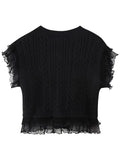 Yipinpay Black Knitted Vest Women Ruffle Women's Sleeveless Sweater Cropped Sweaters Women Winter 2023 Knit Top O-Neck Pullovers