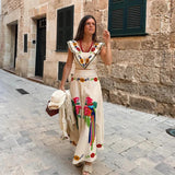 Yipinpay Floral Print Long Skirt Sets Women Elegant Square Neck Sleeveless Cropped Tops High Waist Skirt 2 Pieces Sets Lady Outfits