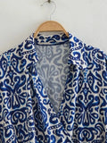 Yipinpay Blue Print Crop Top Women Wrap Cropped Shirt Woman Long Sleeve Summer Blouses Woman 2023 Elegant And Vintage Women's Blouse
