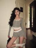 Yipinpay Hot Girl Casual Suit Women's Spring Camisole Vest Cardigan High Waisted Shorts Three-piece Set Fashion Female Clothes