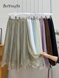 yipinpay Irregular Fairy Skirt Women Korean Fashion 2023 Summer Pleated High Waist Skirts Girls Elegant White A-line Faldas