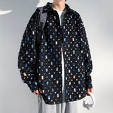 Yipinpay Men  Plaid Shirts Fashion Colorful Oversized Hollowed Out Shirt Casual Large Size Patch Blouses Long Sleeve Jacket Male Clothes