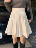 yipinpay 2023 Autumn Winter Short Pleated Knitted Skirts Women Kawaii High Waist Mini A-line Skirt Girls Slim Elegant Faldas