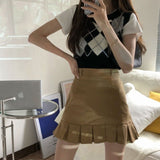 Yipinpay Korean Fashion Pleated Mini Skirt Women Cute Casual Preppy Style High Waist Solid A-line Short Skirt for Girls Summer