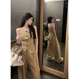 Yipinpay Hot Girl Casual Suit Women's Summer One Shoulder Tank Top High Waist Wide Leg Pants Two-piece Set Fashion Female Clothes
