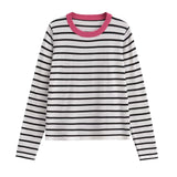 Yipinpay New Women Long Sleeve O Neck Striped Casual Knit Sweater