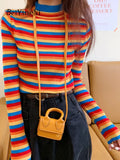 yipinpay Spring Autumn Long Sleeve Knit Sweater Women Stripe Cute Hit Color Casual Pullover Tops Female Basic Ulzzang Jumper