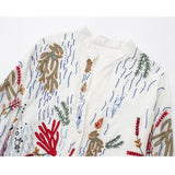 Yipinpay Off White Long Shirt Women Embroidery Blouse Female Long Sleeve Button Up Shirt Women Asymmetric Summer Blouses Woman 2023