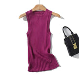 Yipinpay New Women Casual Knit Tank Top Round Neck Sleeveless Tees Solid Summer Crop Top
