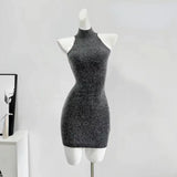 Yipinpay Autumn Elegant Knitted Suit Woman Korean Fashion 2 Piece Set Sexy Sleeveless Slim Mini Dress + Casual Short Cardigan Chic