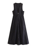 Yipinpay Women Elegant Solid Long Dresses 2023 Summer Zipper Sleeveless Oversized Dresses Fashion Party Vestidos