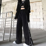 Yipinpay New Spring Summer Women Pants Hip Hop Fashion Casual Straight Streetwear Loose Oversize Female Trousers Long Split Pants
