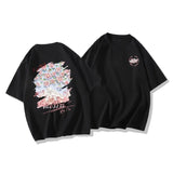 Yipinpay Flower T-shirt Women 2024 Summer Retro White Short Sleeved Cotton Tee Fashion Oversize Round Collar Loose All-Matched Top