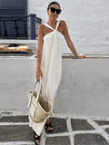 Yipinpay Soild Halter Maxi Dress For Women 2024 Summer Sleeveless Backless Long Dresses Fashion Lady Holiday Party Beach Robe