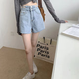 Yipinpay Fashion Women's Denim Shorts High Waisted For Summer Solid Raw Edge Korean Version Casual Hollow Out Wide Leg Jean Pants