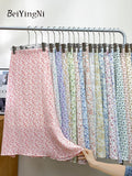 yipinpay 2023 Summer Chiffon Skirts Women Kawaii Korean Casual Elegant High Waist A-line Skirt Female Floral Print Sweet Faldas
