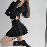 Yipinpay Preppy Style Double Pleated Skirt Women Korean Skort Summer Sexy Y2k High Waist Patchwork Solid Mini Skirt A-line Casual