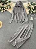 Yipinpay Winter Women Warm Knitted Suits Loose Drawstring Hooded Pullover+ Wide Legs Long Pants Fashion Sports Two Piece Sets