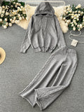 Yipinpay Winter Women Warm Knitted Suits Loose Drawstring Hooded Pullover+ Wide Legs Long Pants Fashion Sports Two Piece Sets