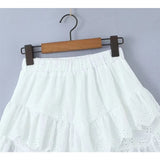 Yipinpay New Women Floral Embroidery White Mini Skirt Lady Vintage Elastic Waist Holiday Summer Skirts