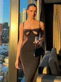 Yipinpay Mo 2023 Black Hollow Out Bodycon Dress Party Maxi See Through Summer Sleeveless Backless Beach Dresses Sexy Club Elegant