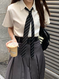 Yipinpay Vintage Y2k Pleated Skirt Women Preppy Style Autumn Korean Fashion High Waist Knee Length A-line Skirt 90s Aesthetic