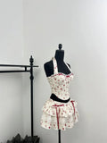 Yipinpay Summer Beach Fairy Vacation 2000s Rave Outfits Women Elegant 2 Piece Set Gyaru Coquette Lace Halter Tops + Y2k Mini Skirt