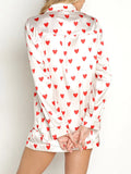 Yipinpay Women’s Valentine's Day 2 Piece Pajamas Set Kawaii Cute Heart Print Long Sleeve Button Up Shirt+ Shorts Set Sleepwear