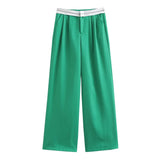 Yipinpay 2024 Women Fashion Side Pockets Patchwork Straight Pants Vintage High Waist Zipper Fly Female Casual Trousers Mujer
