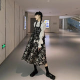 Yipinpay Long Sleeve White Shirt Women Casual Blouse Top + Mid-Length Strap Black Jacquard Dress