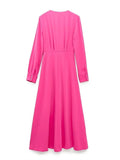 Yipinpay 2023 Pink Dress Women Bow Long Dresses For Women Elegant Casual Women's Dresses Autumn Winter 2023 Long Sleeve Midi Dress