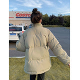 yipinpay Womens Khaki Reversible Down Jackets Winter Baggy Comfortable Coat Thickening Warm Female Puffer Cotton Padded Jacket Outwear