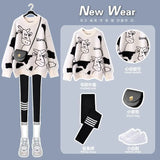 Yipinpay Women's 2024 Autumn Winter New Loose Sweater High Waist Slim Fit Shark Pants Two Piece Korean Elegant Tracksuit Matching Set