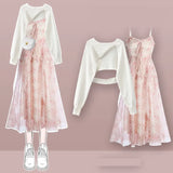 Yipinpay Women's fashion cut-out sweater+suspender Skirt two-piece set Korean Elegant New in Matching Set 2024 Spring Summer Dress Suit