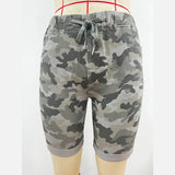 Yipinpay New Women Elastic Waist Camouflage Crimped Denim Shorts Fashion Casual High Stretch Skinny Knee Length Jeans Shorts S-3XL