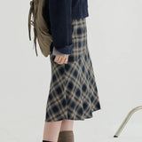 Yipinpay Contrast British Plaid Half Skirts for Women Autumn/Wonter Art Retro Academy Style High Waist A-line Mid Length Skirt