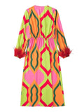 Yipinpay Wrap Feather Dress Woman Printed Long Party Dresses For Women Abayas Long Sleeve Elegant Dresses Boho Midi Female Dress