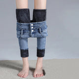 Yipinpay Leggings Jeans Women Velvet Thicken Warm Pencil Pants Casual High Waist Female Korean Thermal Straight Skinny Denim Trousers