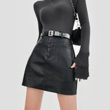 Yipinpay Pu Leather Skirts For Women Sexy Korean Fashion High Waisted Stretchy Mini Short Skirt Faux Leather Dark Brown Female 2024