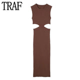 Yipinpay Black Knitted Dresses For Women 2023 Cut Out Bodycon Long Dress Women Sexy Midi Party Dresses Sleeveless Summer Dress