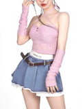 Yipinpay Sexy Korean Denim Micro Skirt Women Y2K High Waist Irregular Patchwork Fake Two-piece Pleated Mini Skirt Streetwear