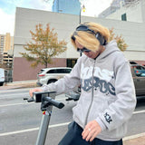 Yipinpay Unisex Y2K American Retro Zip Up Hoodies Grunge Long Sleeve Letter Print Oversized Sweatshirts Jacket Streetwear Tops