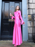 Yipinpay Backless Satin Fashion Maxi Dress For Women Elegant Solid Slim Patchwork Long Sleeve Autumn 2024 Female Gown Long Dress