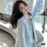 Yipinpay Autumn Winter Full Sleeve Crew Tweed Jacket Wrap Hip Mini Plaid Skirts Sets Fashion Korean Two Piece Outfits Woolen Coat